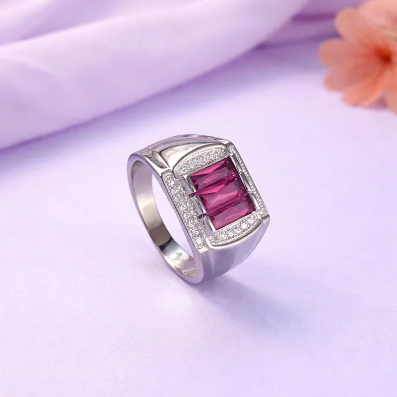 Ruby Rectangle Silver Ring