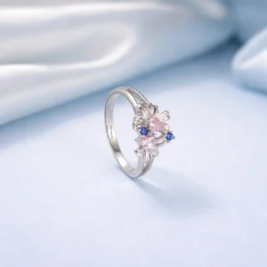 Floral Crystal Silver Ring