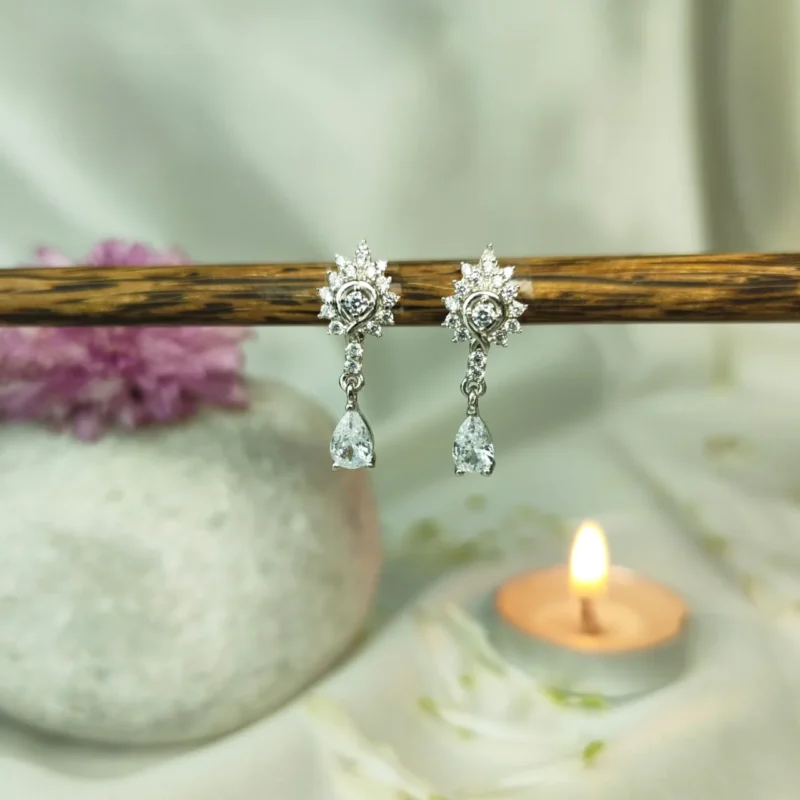Silver Blossom Drop Earrings